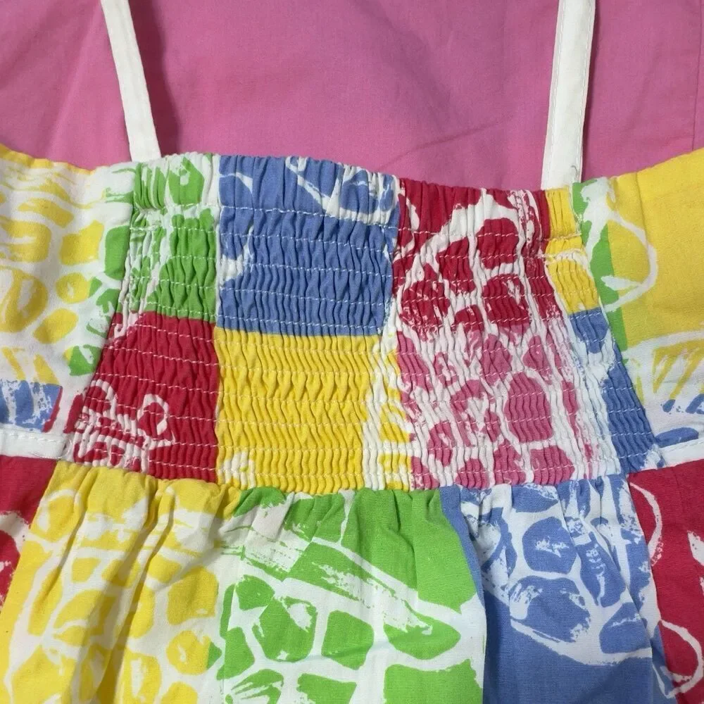 Lilly Pulitzer Girls Carolina Dress Size 8 Patchwork Turtles Tropical Preppy Bow